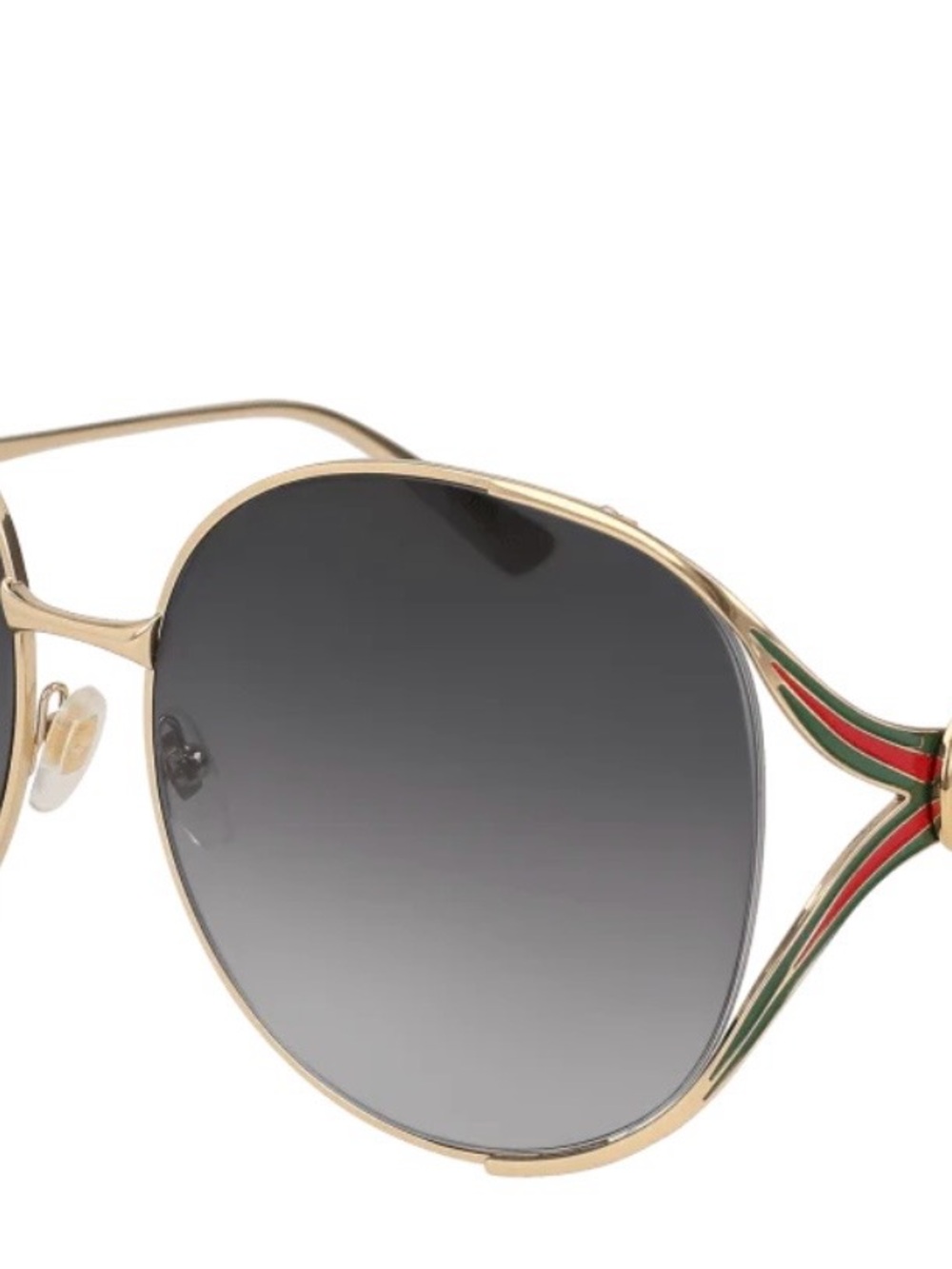 Gucci Gold Frame Sunglasses with Green Temple Stripes and Gradient Lenses - Picture 2 of 10